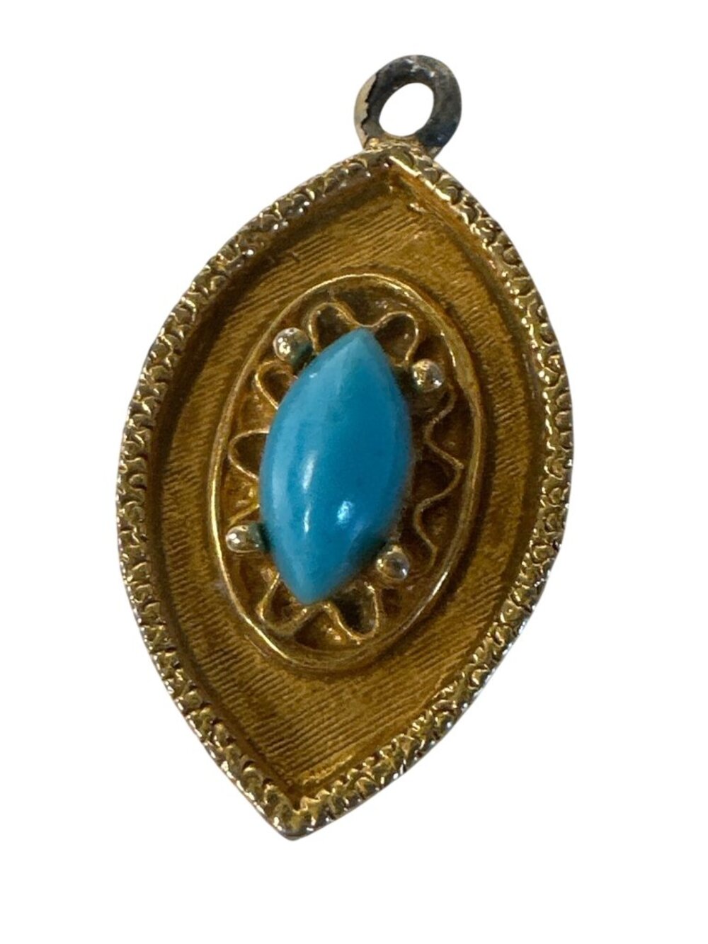 Vintage Pendant Gold-Tone Teardrop Faux Turquoise Center Ornate Cowgirl
